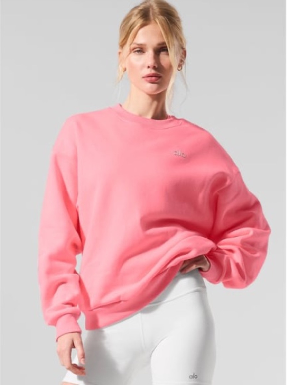 Alo Yoga Pink Neon Bubblegum Accolade Crew Neck Pullover Sweatshirt M